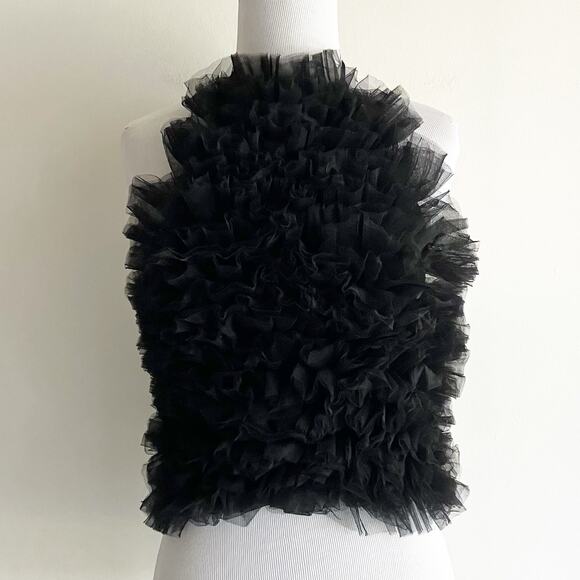 Zara Tops - NWT Zara Small Tulle Knit Halter Top Black Ruffle Dressy Party Whimsigoth